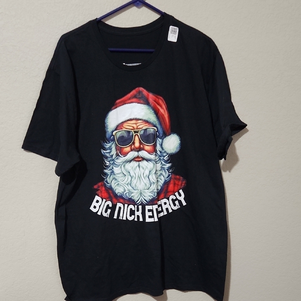 Big Nick Energy Santa Graphic T-Shirt Black 2XL Funny Christmas Tee Gildan